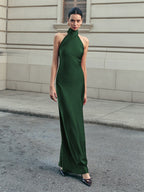 Open Back Satin Halter Dress