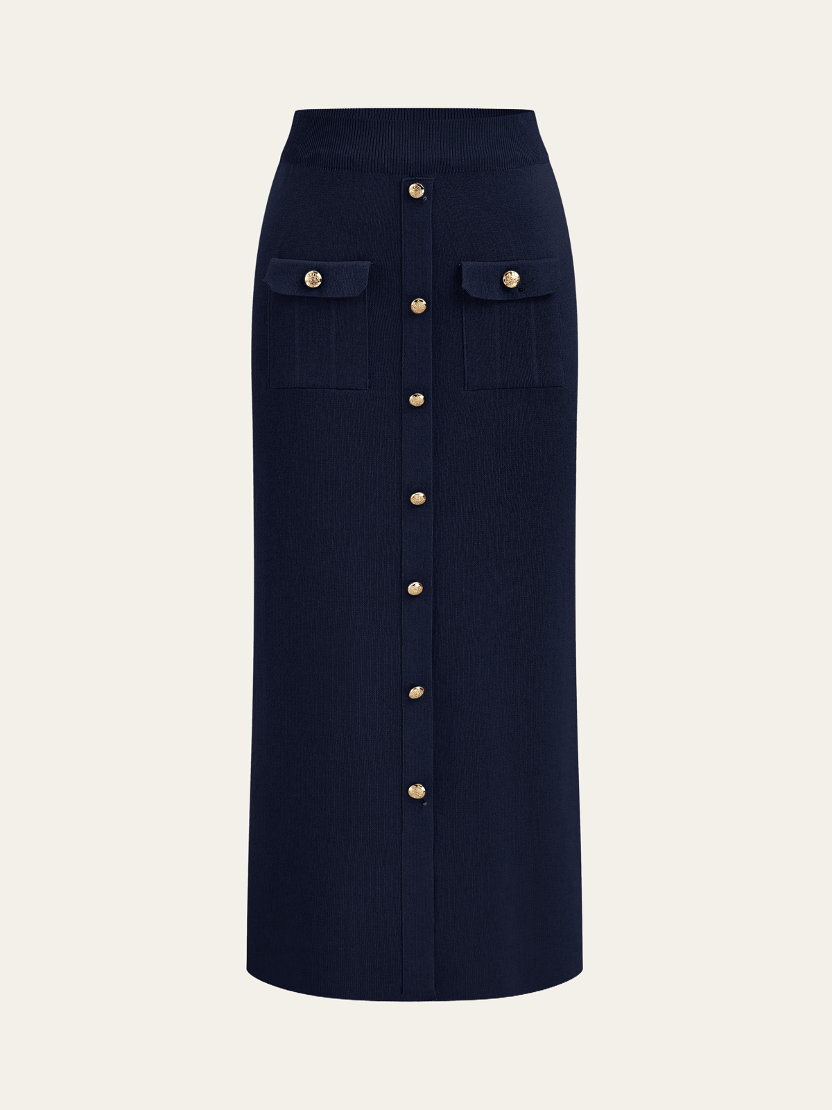 Metal Button Collared Cardigan and Midi Skirt Set