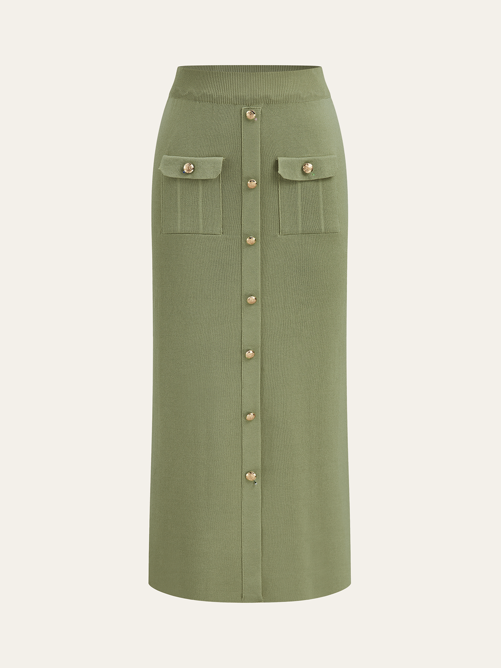 Metal Button Collared Cardigan and Midi Skirt Set
