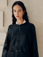 Knot Button Faux Leather Jacket