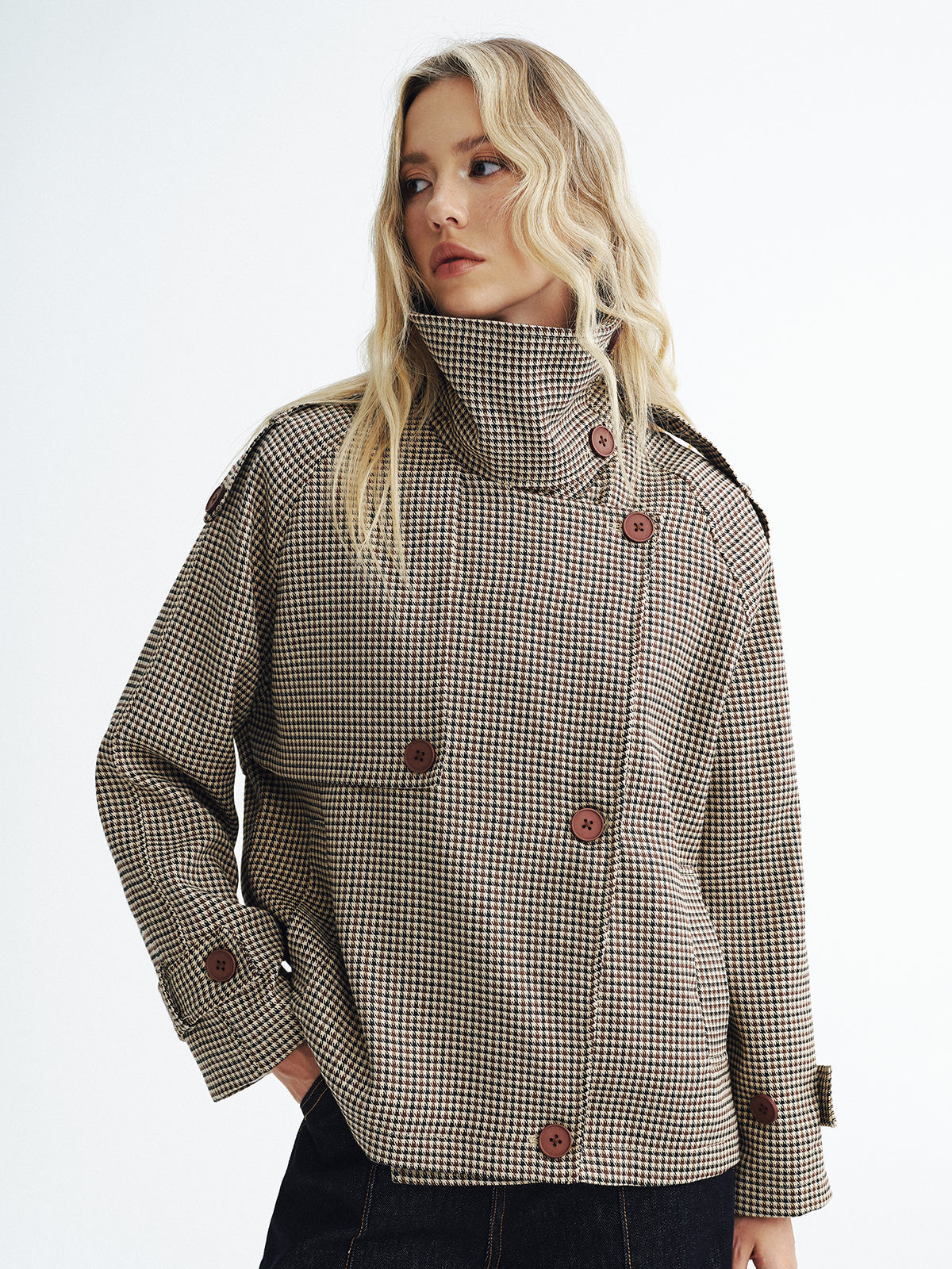Vintage Plaid Cropped Trench Coat