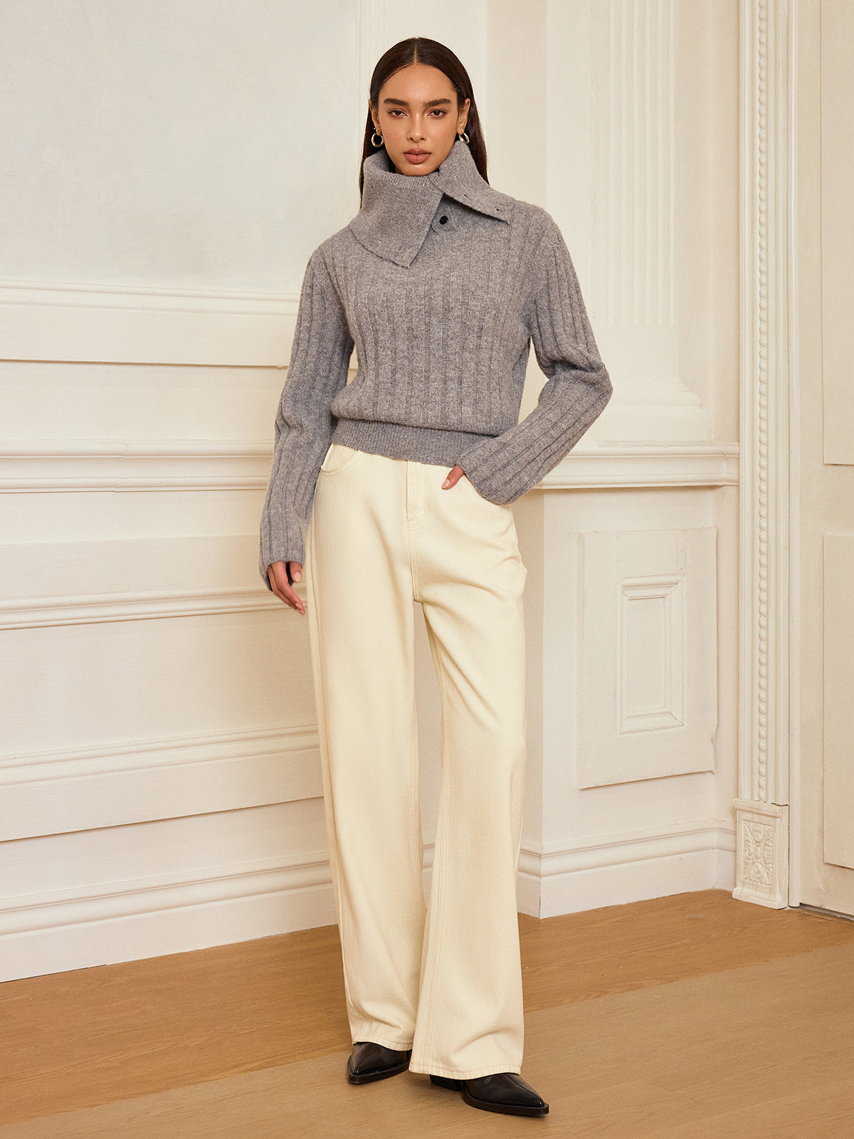 Lapel Collar Wool-Blend Sweater
