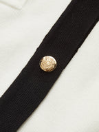 Metal Button Contrast Trim Knit Top