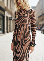 Abstract Print Mesh Maxi Dress