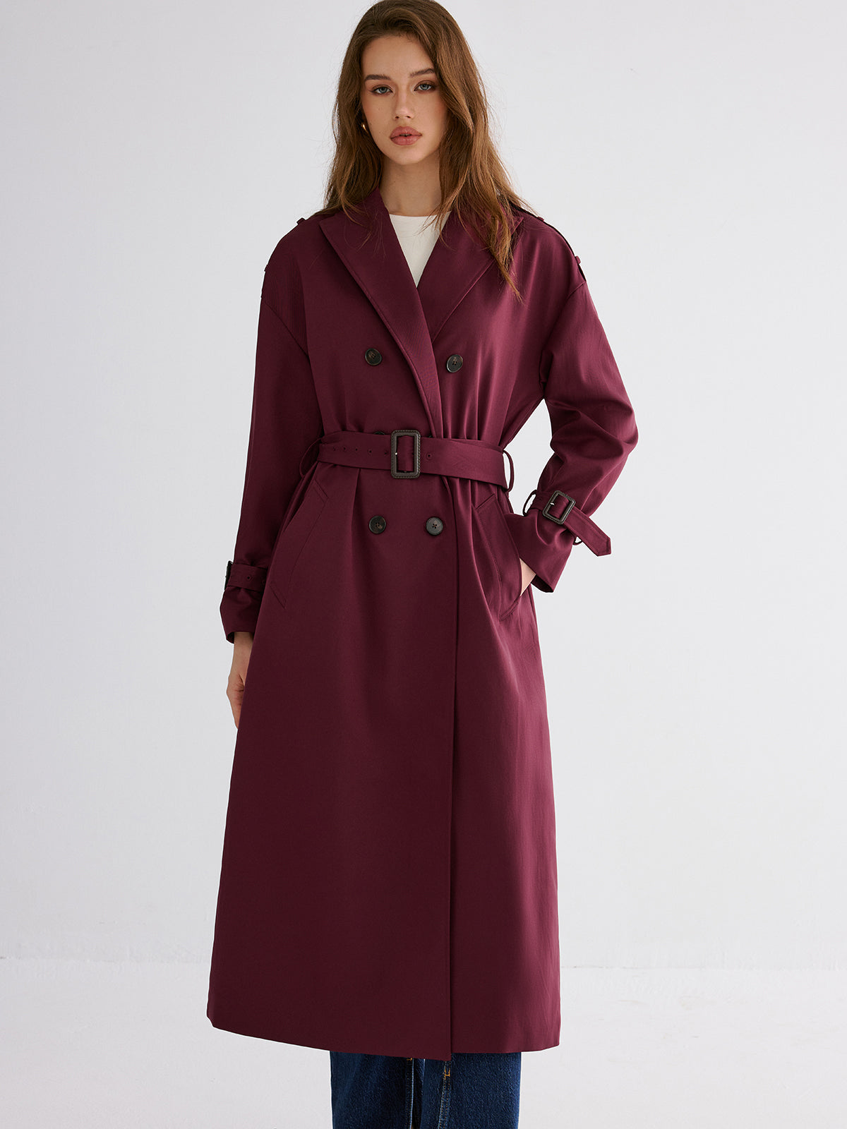 Pleated Hem Belted Trench Coat