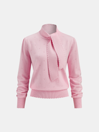 Tie Neck Eyelet Knit Sweater