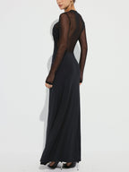 Cross-Front Ruched Mesh Paneled Maxi Dress