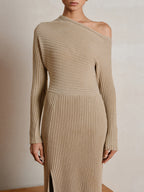 Wool-Blend Slit Knit Maxi Dress without Belt