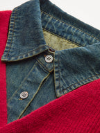 2 in 1 Denim Panel Asymmetric Sweater