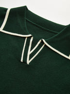 Knitted Contrast Trim Polo Top and Pants Set