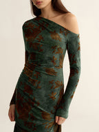 Floral Jacquard One-Shoulder Maxi Dress