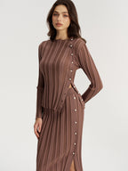 Side Button Knit Top and Midi Skirt Set