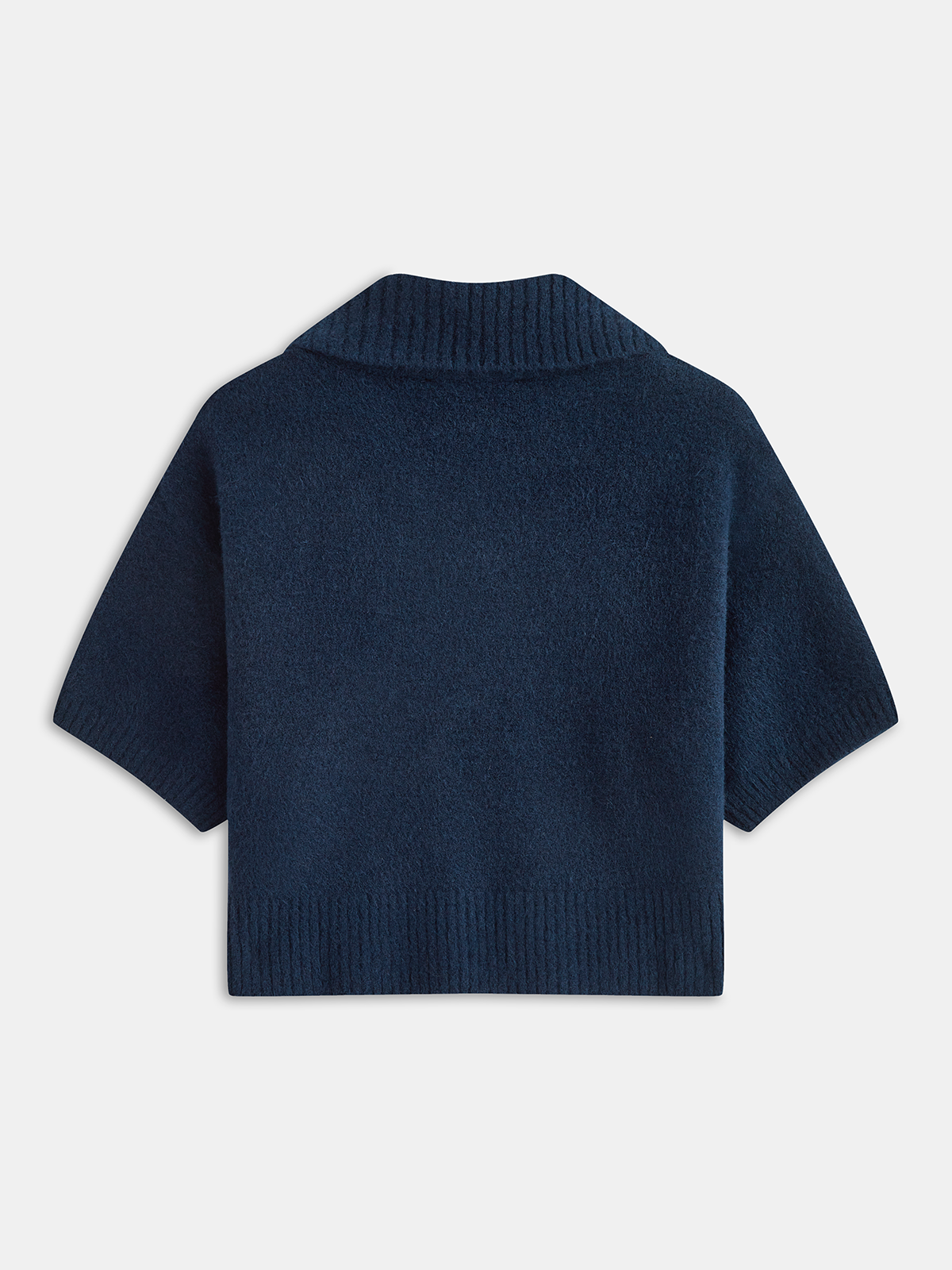 Contrast Pocket Polo-Collar Short-Sleeve Sweater
