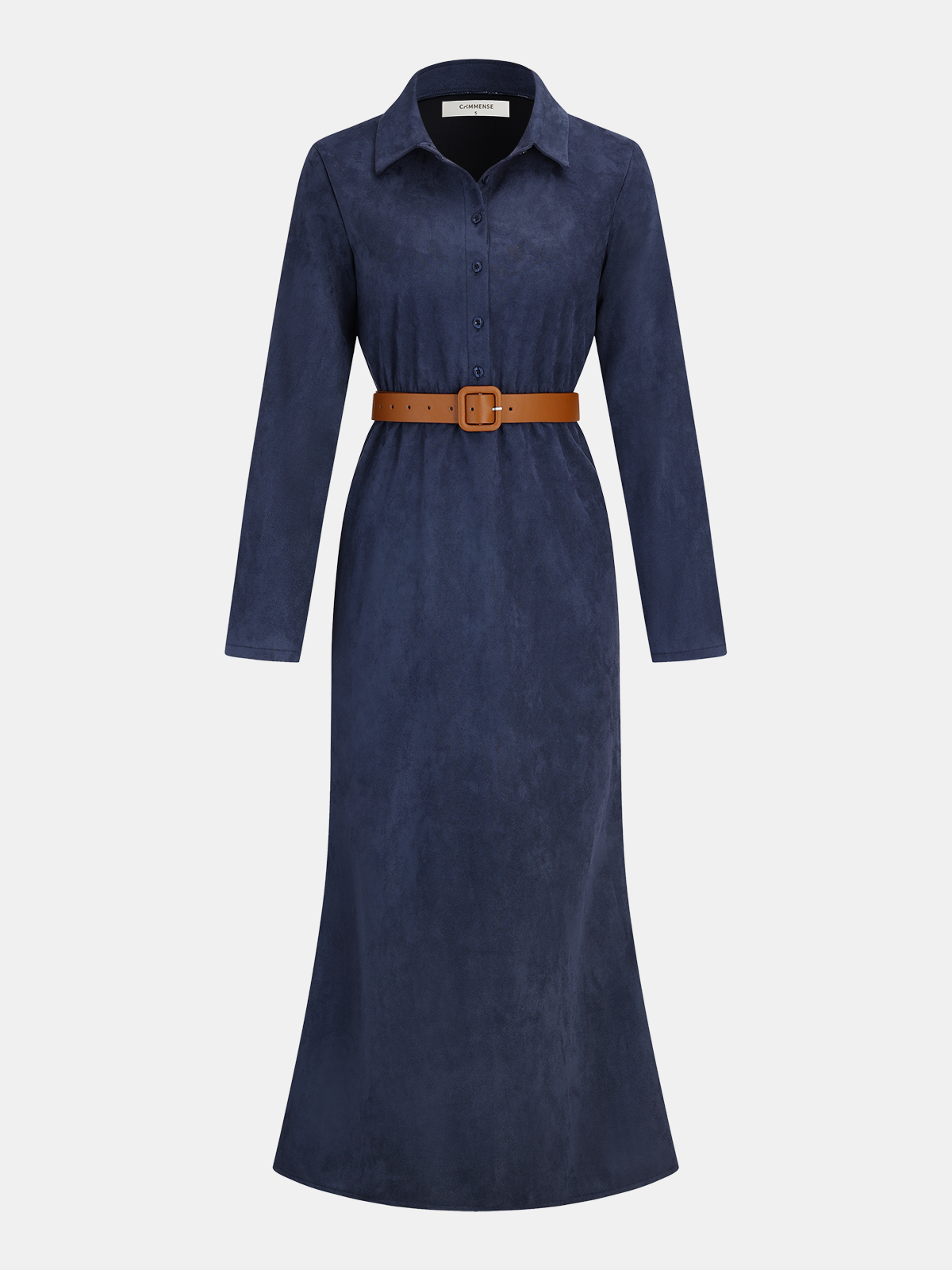 Belted Suede Effect Shirt Dress