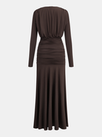 Long-Sleeve Ruched Waist Mermaid Maxi Dress