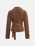 Suede Effect Belted Lapel Jacket