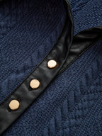 Faux Leather Panel Cable Knit Sleeveless Polo Top