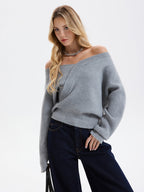 Asymmetric Off-Shoulder Ribbed Sweater