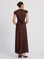 Lace-Trimmed Satin V-Neck Maxi Dress
