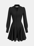 Button-Front Puff-Sleeve Mini Dress