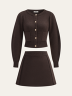 Lamb Sleeve Metal Button Knit Top and Skirt Set