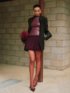 Faux Leather Mock Neck Bubble Mini Dress