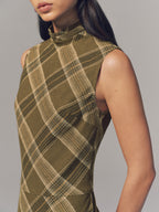 Plaid Fringe Sleeveless Cotton Maxi Dress