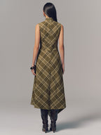 Plaid Fringe Sleeveless Cotton Maxi Dress
