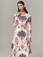 Ruched Printed Long-Sleeve Maxi Dress