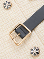 Contrast-Trim Button-Front Midi Dress with Belt