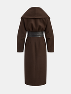 Oversized Collar Tweed Long Coat with Wide Belt