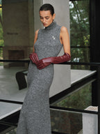 Wool Blend Sleeveless Turtleneck Sweater Dress