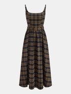 Plaid Smocked Bodice Belted Midi Dress