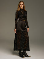 Satin-Lace Paneled Maxi Dress without Belt