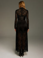 Satin-Lace Paneled Maxi Dress without Belt