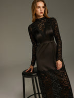 Satin-Lace Paneled Maxi Dress without Belt