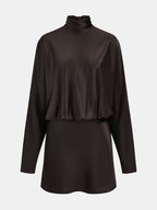 Draped Satin Tie-Neck Mini Dress