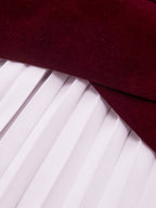 Pleated Panel Velvet Mini Dress with Belt