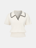 Contrast Trim Wool-Blend Short-Sleeve Knit Top