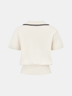 Contrast Trim Wool-Blend Short-Sleeve Knit Top