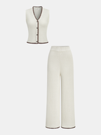 Contrast Trim Knit Vest & Wide-Leg Pants Set