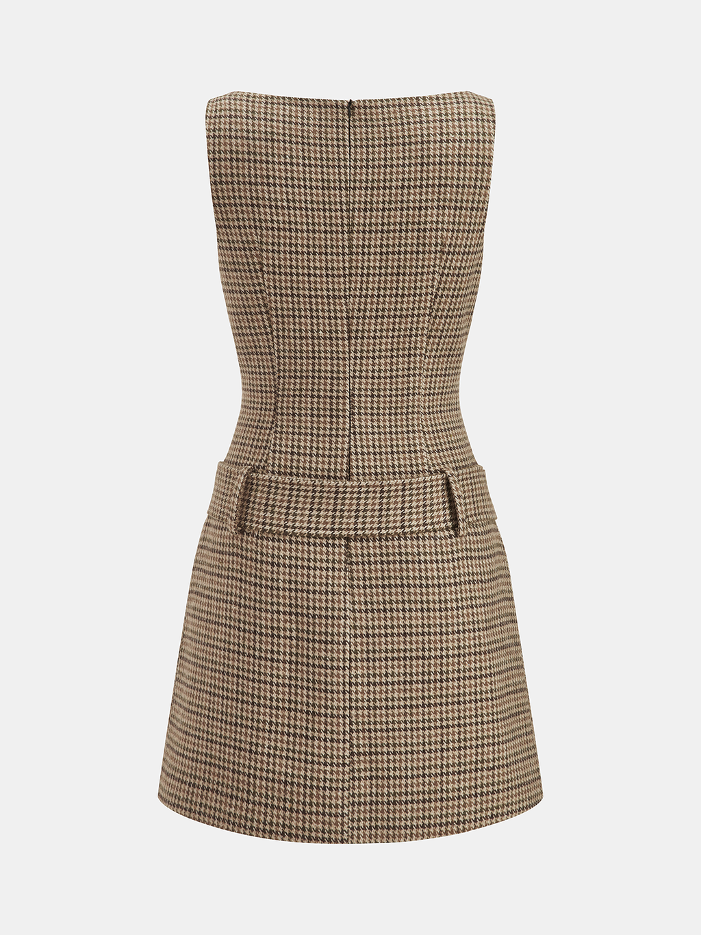 Sleeveless Belted Houndstooth Sheath Mini Dress
