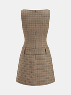 Sleeveless Belted Houndstooth Sheath Mini Dress
