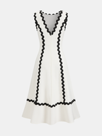 Contrast Scalloped Trim Sleeveless Midi Dress
