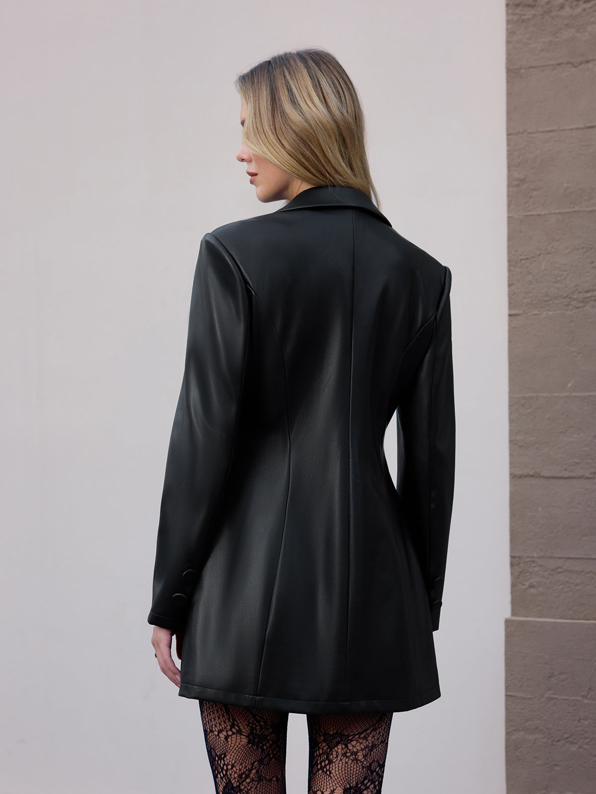 Double-Breasted Faux Leather Blazer