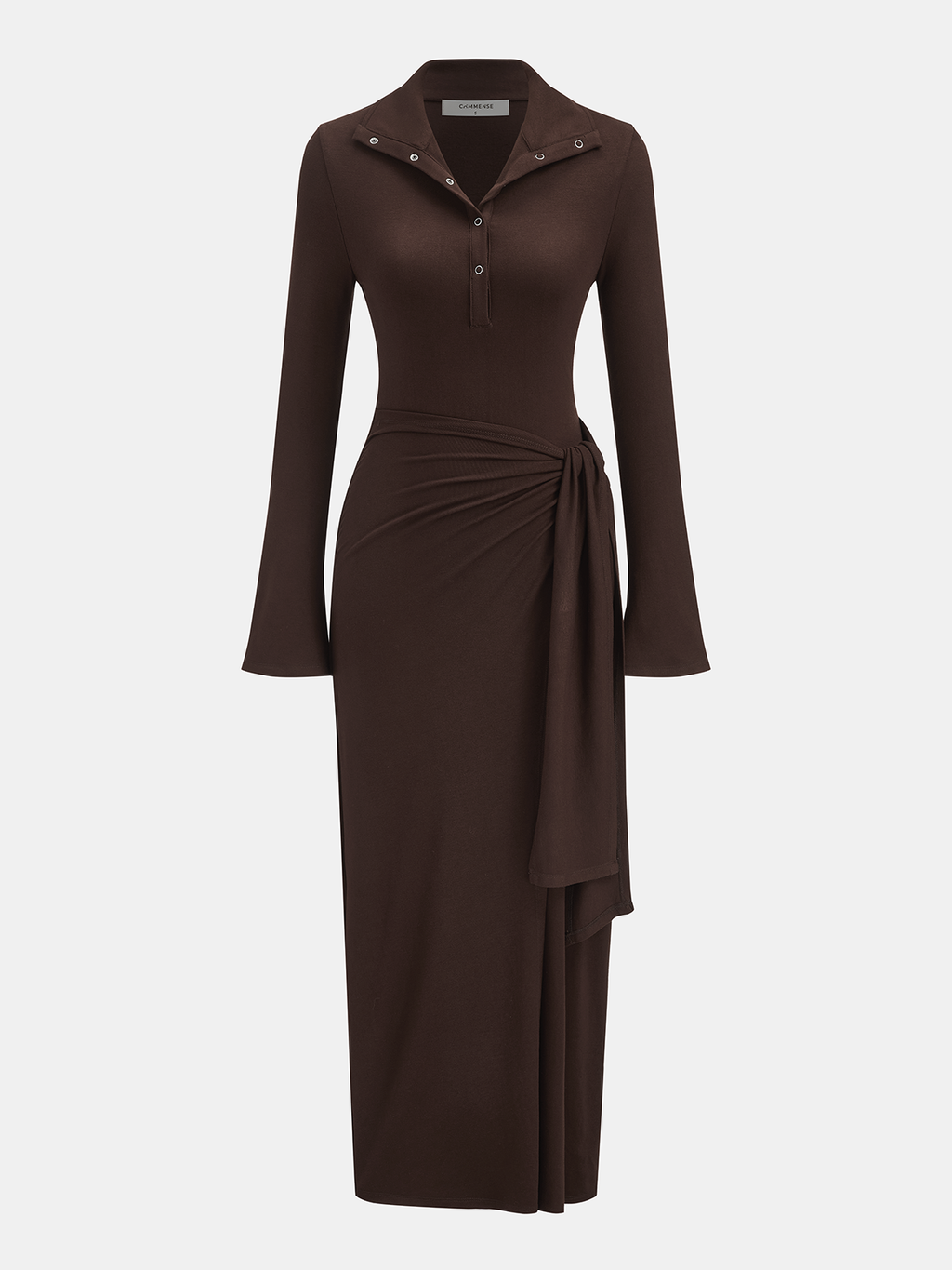 Wrap-Front Maxi Dress with Polo Collar