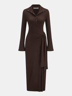 Wrap-Front Maxi Dress with Polo Collar