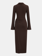 Wrap-Front Maxi Dress with Polo Collar