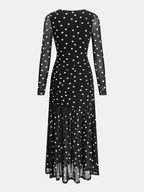 Polka Dot Sheer-Mesh Ruched Maxi Dress