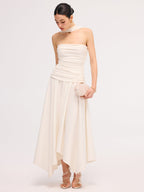 Asymmetrical Hem Ruched Halter Midi Dress